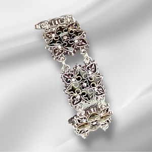 Brighton Bracelet Silver Plate Square Link Flower Enamel Link Bracelet